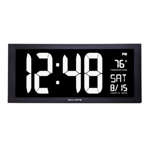 AcuRite Large Digit LED Calendar Clock With Indoor Temperature - 18 Inch - White