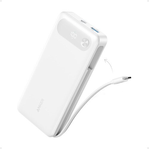 Anker Power Bank (20K, 87W, Built-In USB-C Cable) - White