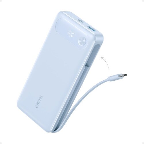 Anker Power Bank (20K, 87W, Built-In USB-C Cable) - Misty Blue