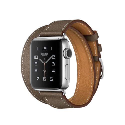 Apple Watch Hermes Series 2 Stainless Steel Case - 38mm - Etoupe Swift Leather Double Tour