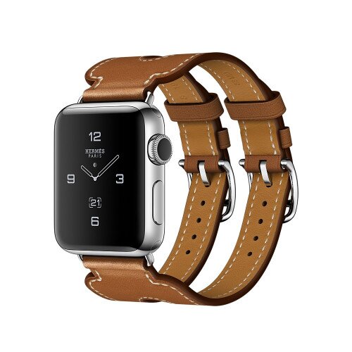Apple Watch Hermes Series 2 Stainless Steel Case - 38mm - Fauve Barenia Leather Double Buckle Cuff