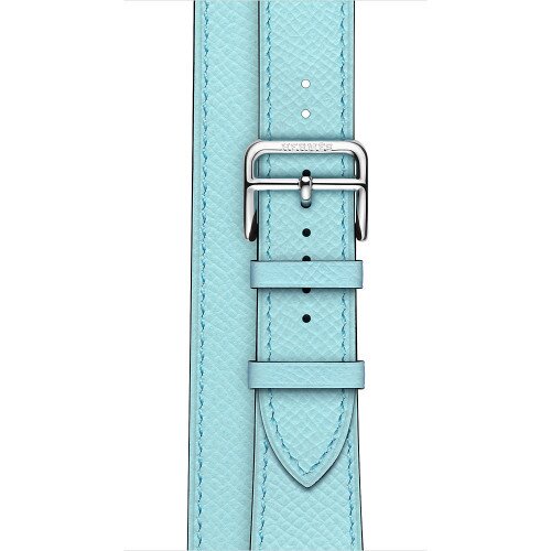 Apple Watch Hermes Leather Double Tour Band - Bleu Zephyr Epsom - Regular