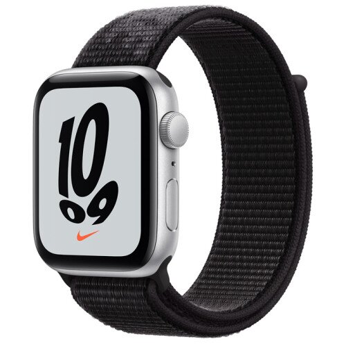 Apple Watch Nike SE Silver Aluminum Case with Nike Sport Loop - Black - 44mm