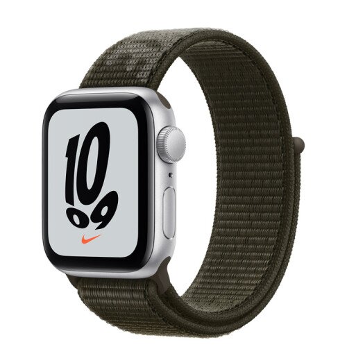 Apple Watch Nike SE Silver Aluminum Case with Nike Sport Loop - Cargo Khaki - 40mm