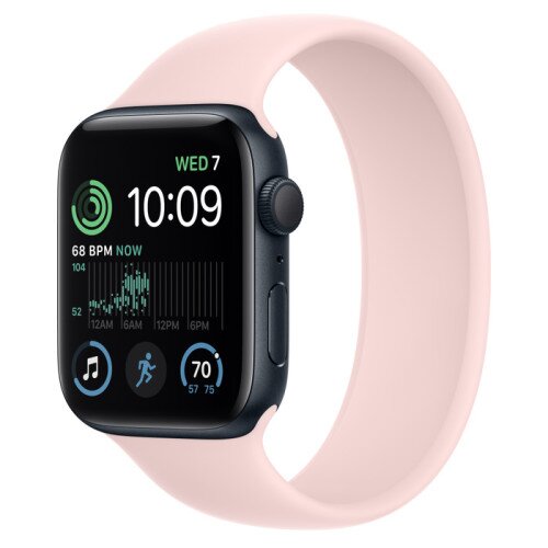 Apple Watch SE (2nd Gen) Midnight Aluminum Case with Solo Loop - Chalk Pink - 44mm - Size-12