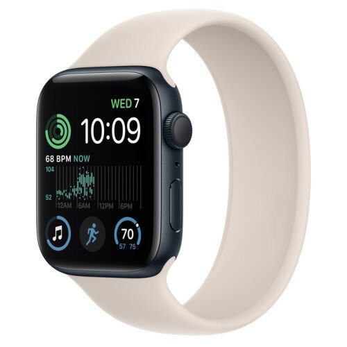 Apple Watch SE (2nd Gen) Midnight Aluminum Case with Solo Loop - Starlight - 44mm - Size-9