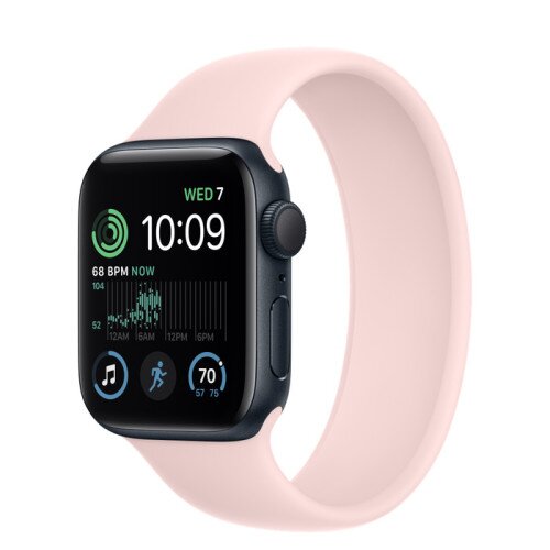 Apple Watch SE (2nd Gen) Midnight Aluminum Case with Solo Loop - Chalk Pink - 40mm - Size-9
