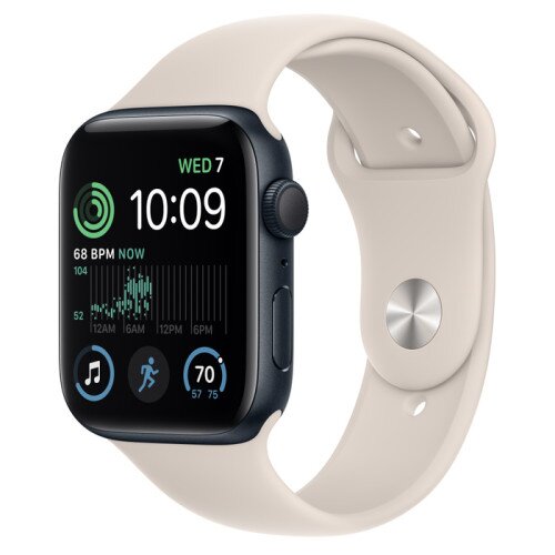 Apple Watch SE (2nd Gen) Midnight Aluminum Case with Sport Band - Starlight - 44mm - S/M