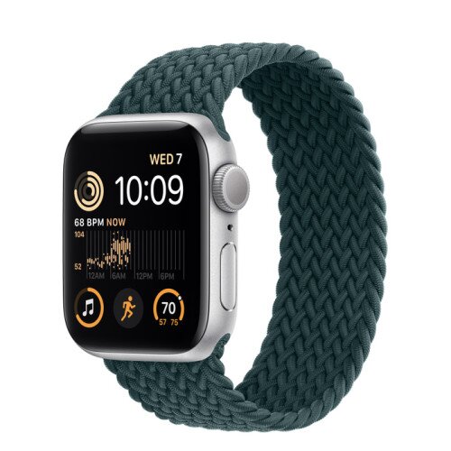Apple Watch SE (2nd Gen) Silver Aluminum Case with Braided Solo Loop - Rainforest - 40mm - Size-1