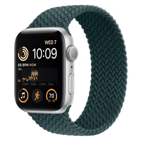 Apple Watch SE (2nd Gen) Silver Aluminum Case with Braided Solo Loop - Rainforest - 44mm - Size-2