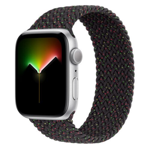Apple Watch SE (2nd Gen) Silver Aluminum Case with Braided Solo Loop - Black Unity - 44mm - Size-5