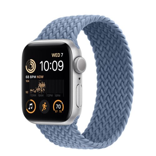 Apple Watch SE (2nd Gen) Silver Aluminum Case with Braided Solo Loop - Slate Blue - 40mm - Size-4
