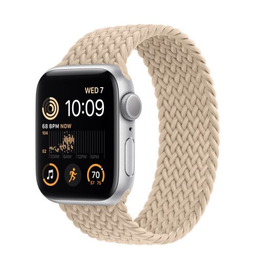 Apple Watch SE (2nd Gen) Silver Aluminum Case with Braided Solo Loop - Beige - 40mm - Size-3