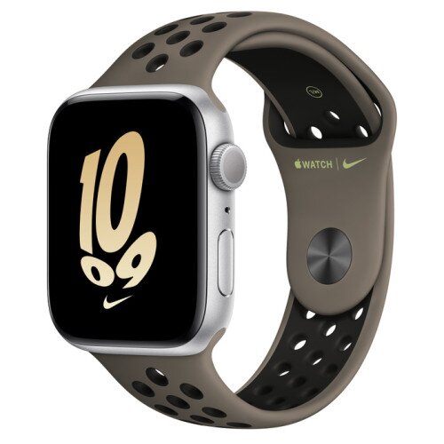 Apple Watch SE (2nd Gen) Silver Aluminum Case with Nike Sport Band - Olive Grey/Black - 44mm - M/L