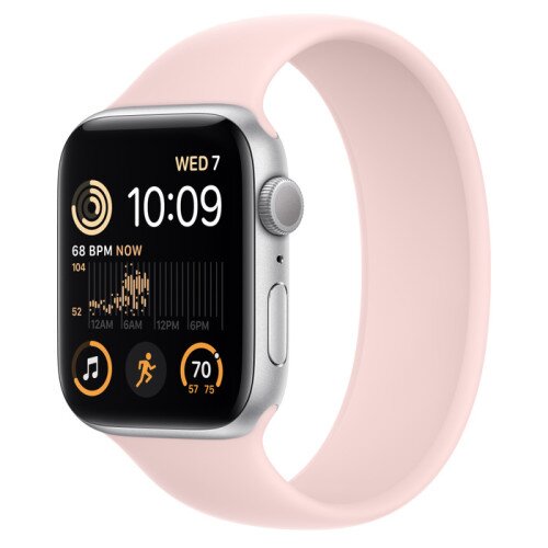 Apple Watch SE (2nd Gen) Silver Aluminum Case with Solo Loop - Chalk Pink - 44mm - Size-9