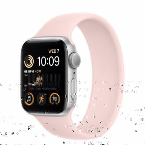 Apple Watch SE (2nd Gen) Silver Aluminum Case with Solo Loop - Chalk Pink - 40mm - Size-6