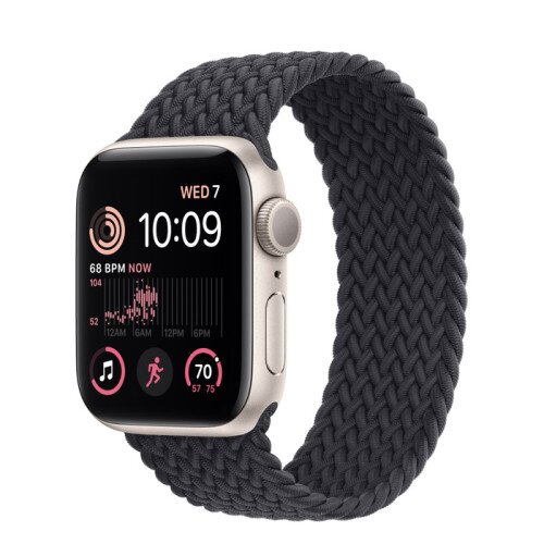 Apple Watch SE (2nd Gen) Starlight Aluminum Case with Braided Solo Loop - Midnight - 40mm - Size-8