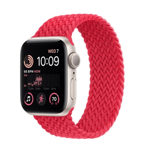Apple Watch SE (2nd Gen) Starlight Aluminum Case with Braided Solo Loop - Red - 40mm - Size-8