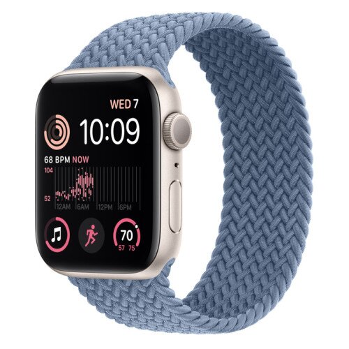Apple Watch SE (2nd Gen) Starlight Aluminum Case with Braided Solo Loop - Slate Blue - 44mm - Size-8