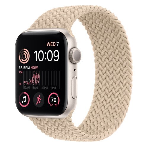 Apple Watch SE (2nd Gen) Starlight Aluminum Case with Braided Solo Loop - Beige - 44mm - Size-7