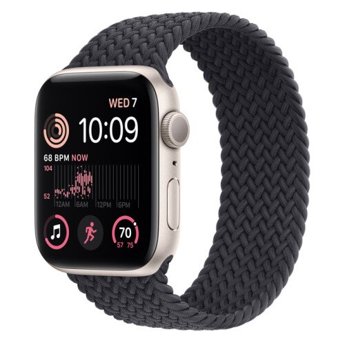 Apple Watch SE (2nd Gen) Starlight Aluminum Case with Braided Solo Loop - Midnight - 44mm - Size-11