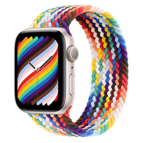 Apple Watch SE (2nd Gen) Starlight Aluminum Case with Braided Solo Loop - Pride Edition - 44mm - Size-4