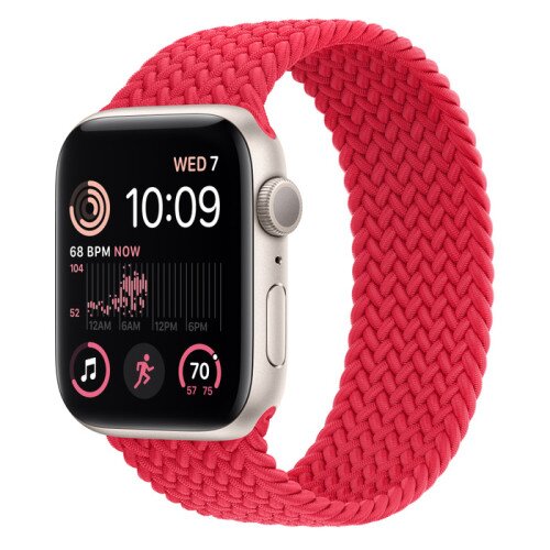 Apple Watch SE (2nd Gen) Starlight Aluminum Case with Braided Solo Loop - Red - 44mm - Size-6