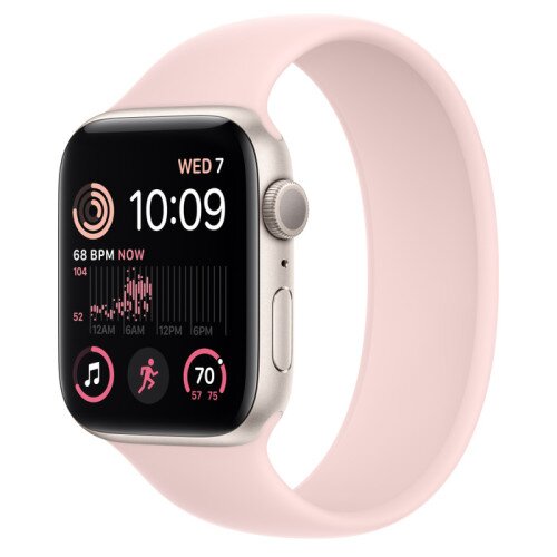 Apple Watch SE (2nd Gen) Starlight Aluminum Case with Solo Loop - Chalk Pink - 44mm - Size-10