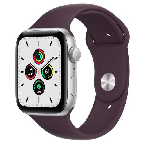 Apple Watch SE Silver Aluminum Case with Sport Band - Dark Cherry - 44mm