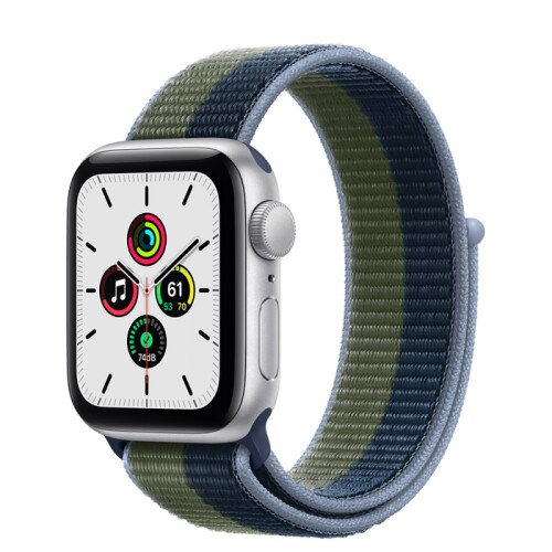 Apple Watch SE Series Silver Aluminum Case with Sport Loop - Abyss Blue/Moss Green - 40mm