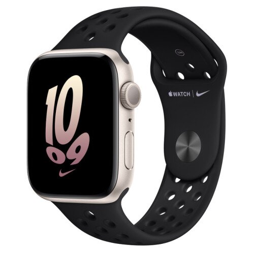 Apple Watch SE (2nd Gen) Starlight Aluminum Case with Nike Sport Band - Black - 44mm - M/L
