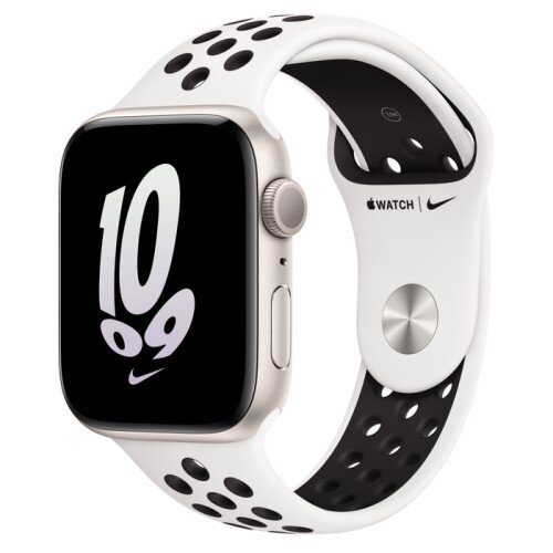 Apple Watch SE (2nd Gen) Starlight Aluminum Case with Nike Sport Band - Summit White/Black - 44mm - M/L