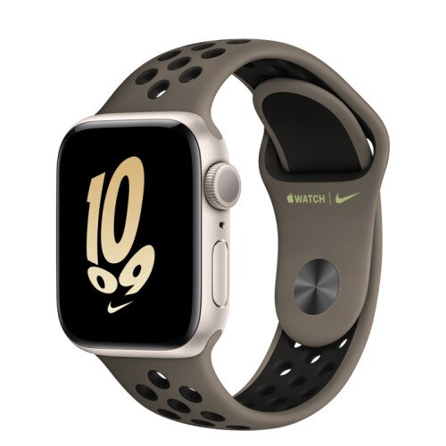 Apple Watch SE (2nd Gen) Starlight Aluminum Case with Nike Sport Band - Olive Grey/Black - 40mm - S/M