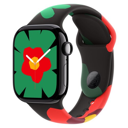 Apple Watch Series 10 - 42mm - S/M - Jet Black Aluminum Case - Black Unity - Unity Bloom