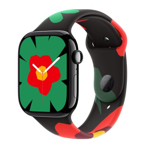 Apple Watch Series 10 - 46mm - M/L - Jet Black Aluminum Case - Black Unity - Unity Bloom