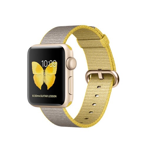 Apple Watch Series 2 - 38mm - Gold Aluminum Case - with Yellow/Light Gray Woven Nylon