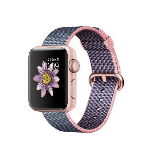 Apple Watch Series 2 - 38mm - Rose Gold Aluminum Case - with Light Pink/Midnight Blue Woven Nylon