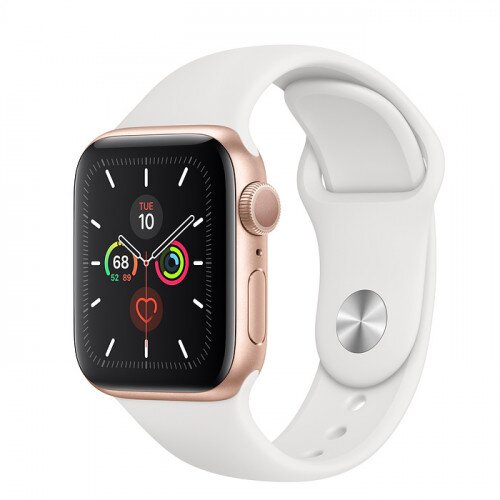 Apple Watch Series 5 with White Sport Band - Gold Aluminum Case - 40mm