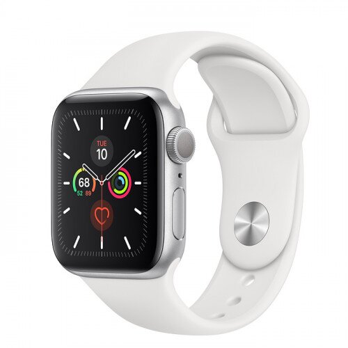 Apple Watch Series 5 with White Sport Band - Silver Aluminum Case - 40mm