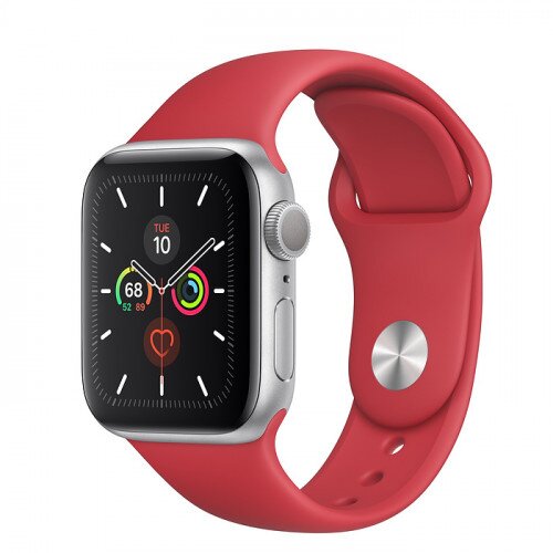Apple Watch Series 5 with Product Red Sport Band - Silver Aluminum Case - 44mm