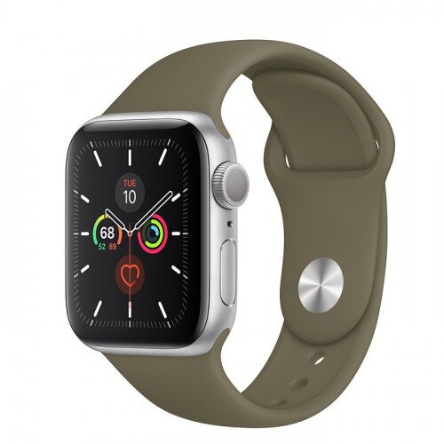Apple Watch Series 5 with Khaki Sport Band - Silver Aluminum Case - 44mm