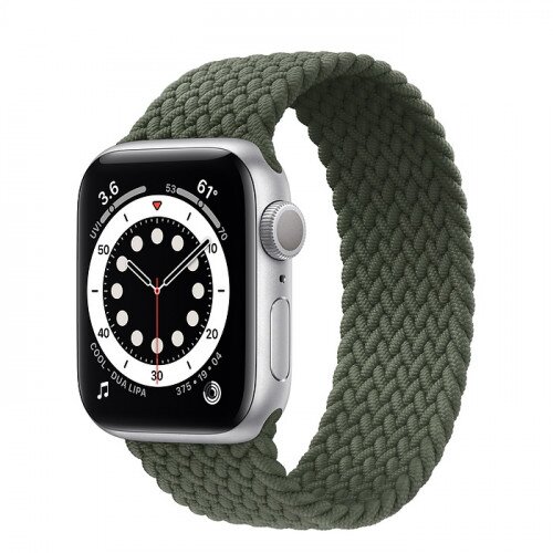 Apple Watch Series 6 Silver Aluminum Case with Braided Solo Loop - 40mm - Size-4 - Inverness Green