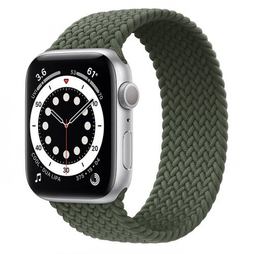 Apple Watch Series 6 Silver Aluminum Case with Braided Solo Loop - 44mm - Size-6 - Inverness Green