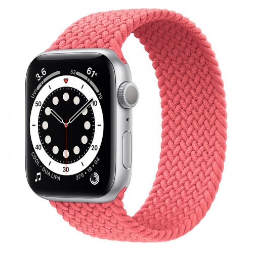 Apple Watch Series 6 Silver Aluminum Case with Braided Solo Loop - 44mm - Size-9 - Pink Punch