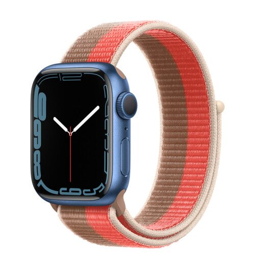 Apple Watch Series 7 Blue Aluminum Case with Sport Loop - Pink Pomelo/Tan - 41mm
