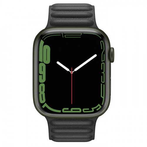 Apple Watch Series 7 Green Aluminum Case with Leather Link - Black - 45mm - M/L