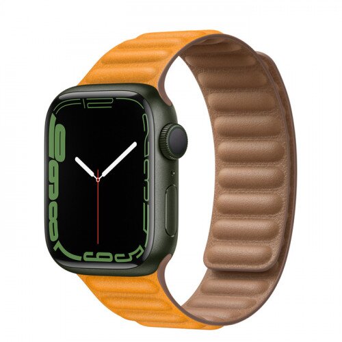 Apple Watch Series 7 Green Aluminum Case with Leather Link - California Poppy - 41mm - M/L