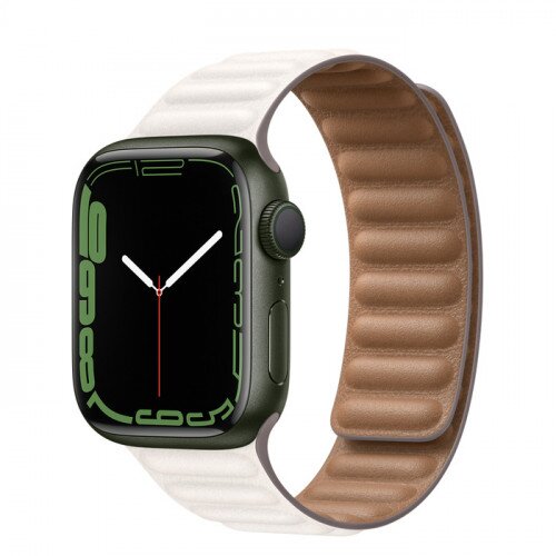 Apple Watch Series 7 Green Aluminum Case with Leather Link - Chalk - 41mm - S/M