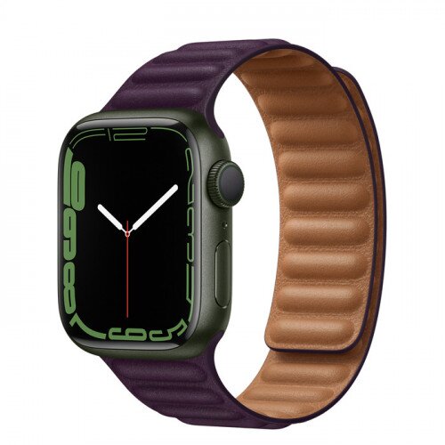 Apple Watch Series 7 Green Aluminum Case with Leather Link - Dark Cherry - 41mm - M/L