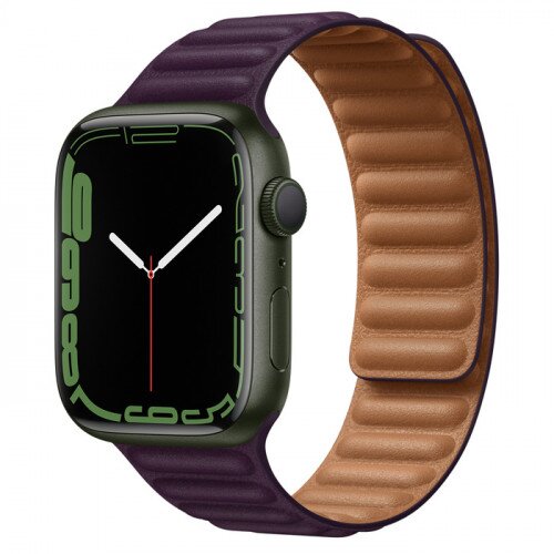 Apple Watch Series 7 Green Aluminum Case with Leather Link - Dark Cherry - 45mm - S/M